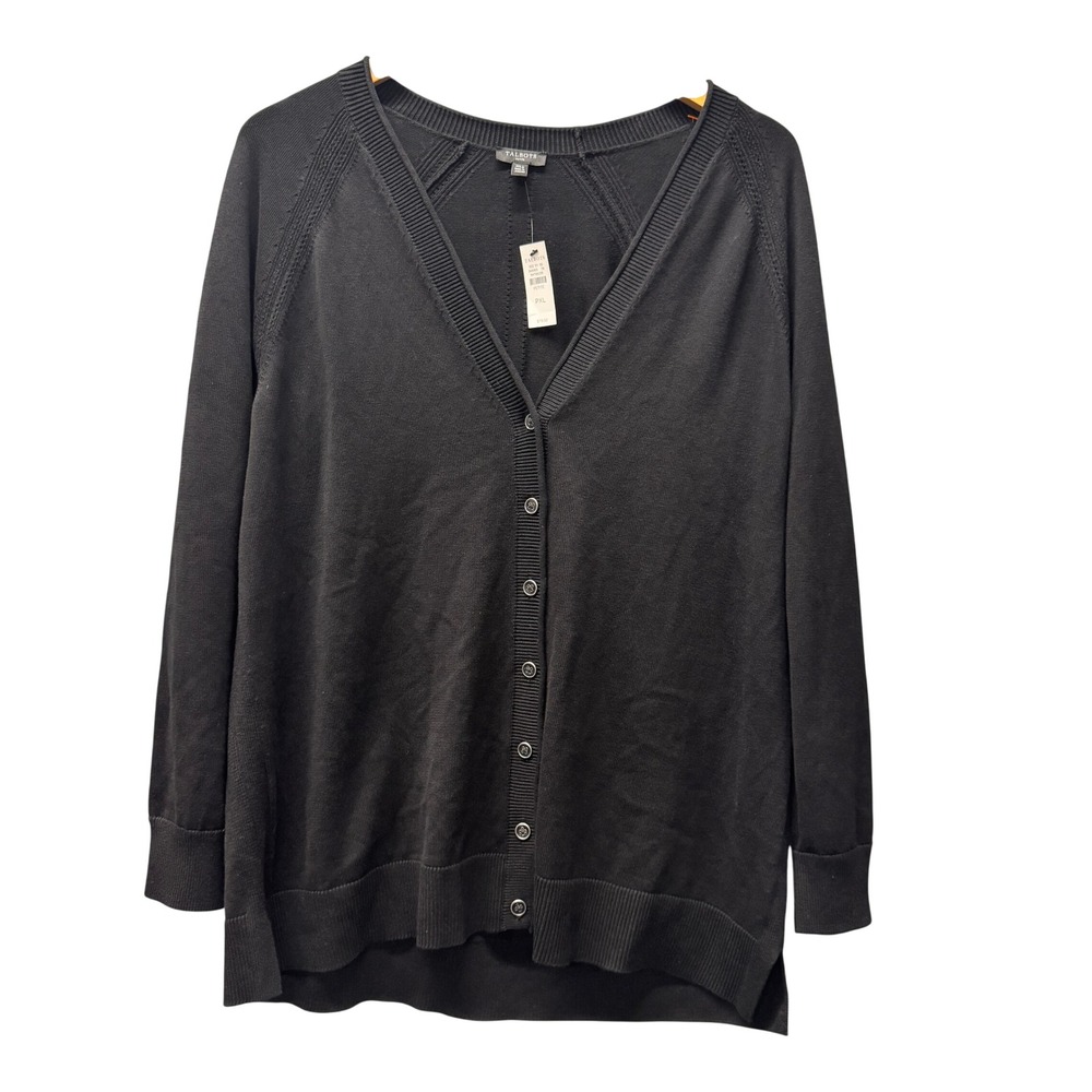 Talbots Cardigan Womens XLP Petite‎ XL V-Neck Button Up Black Sweater NEW